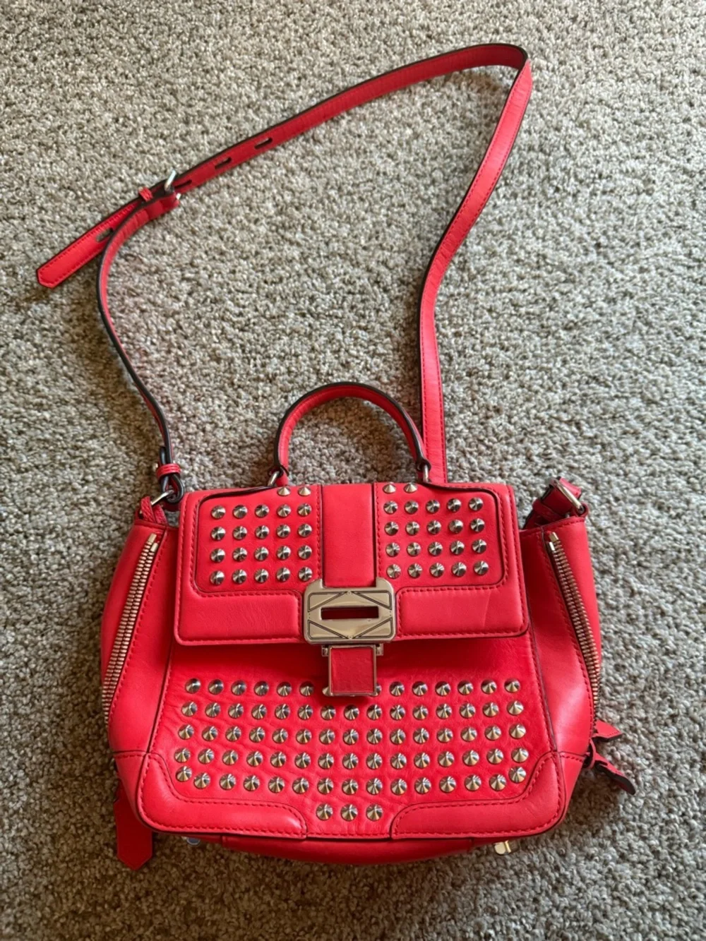 Rebecca Minkoff Red Studded Women's Crossbody Satchel ** see last photo** - Picture 1 of 3